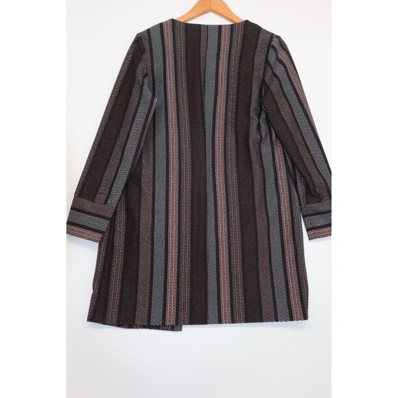 Chicos Open Front Long Striped Coat Rose Gold Glitter Copper Womens Size 4/6 - Picture 11 of 14